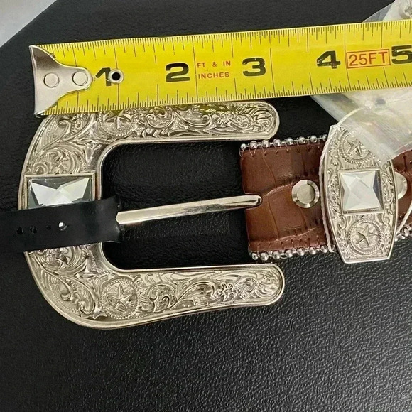 Vintage Western Leather Studded Rhinestone Belt Cowgirl New Boho Festival - Picture 6 of 10